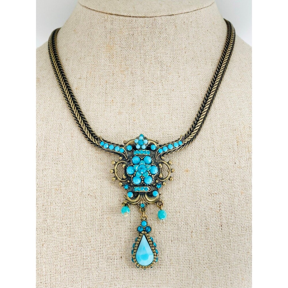 Michal Negrin faux turquoise rhinestone floral Necklace